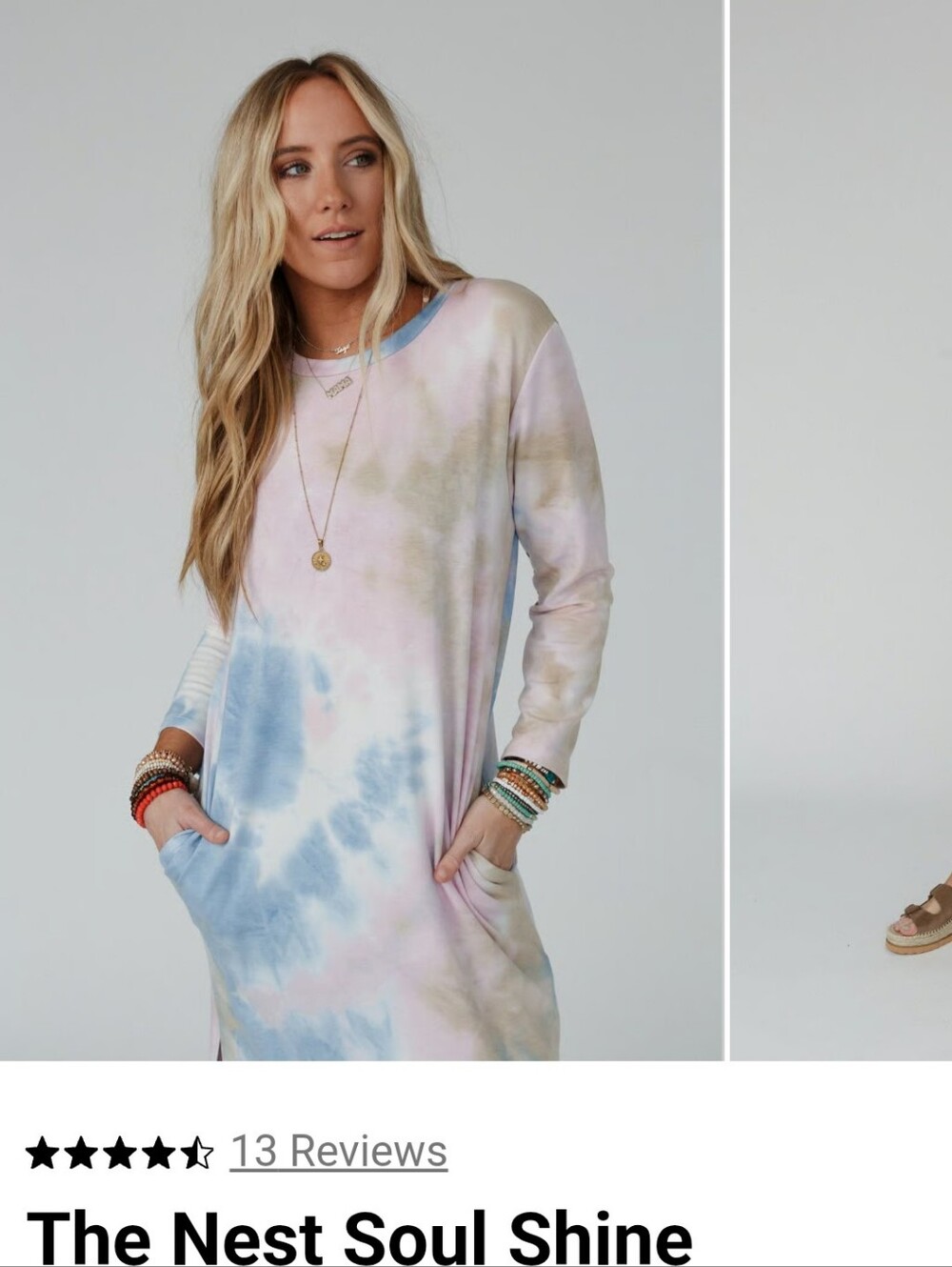 Tie-Dye Long Sleeve Sweatshirt Dress in Pastel Blue Pink and Cream
